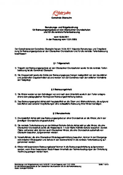 Benutzungs- und Entgeltordnung