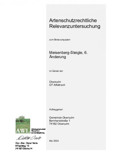 Artenschutzrechtliche Relevanzuntersuchung