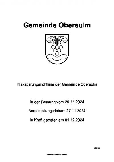 Plakatierungsrichtlinie der Gemeinde Obersulm (Fassung vom 25.11.2024)