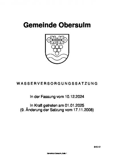 Wasserversorgungssatzung vom 10.12.2024